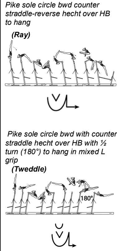 Official symbol for Pike Sole Circle with Counter Straddle Hecht 1/2 to Hang (Tweddle)